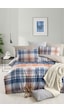 Mystory Home Lastikli Çarşaflı Çift Kişilik Nevresim Takımı Plaid Lacivert