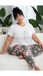 Siyah İnci Desenli Pamuklu Büyük Beden Battal Boy Örme Pijama Takım 26113902 Ekru