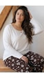 Siyah İnci Desenli Büyük Beden Battal Boy Viskon Örme Pijama Takım 26224814 Ekru