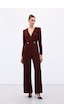 Sateen Kruvaze Süs Taşlı Krep Tulum - Bordo-136568 Bordo Sateen Kruvaze Süs Taşlı Krep Tulum - Bordo-136568 Bordo