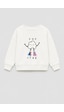 Monila Kız Çocuk 3 İplik Kumaş Pamuklu Popcorn Baskılı Sweatshirt Ekru