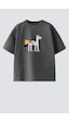 Monila Unisex Çocuk Pamuklu Bisiklet Yaka Baskılı T-shirt Füme