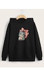 Fyk Kids Kapüşonlu Kedi Baskılı Sweatshirt Siyah