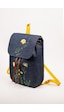 Fabric Craft Bag Sırt Çantası Kot Kumaş Çiçek Nakışlı Büzgülü Kot