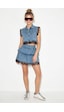 Shade Kadın Dantel Detaylı Crop Denim Yelek Katlı Mini Denim Etek Alt-üst Takım 8218 60286244 - Mavi