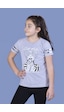 Toontoy Kids Toontoy Kız Çocuk Baskılı Taş İşlemeli Arkası Tül Detaylı Tişört Gri Melanj