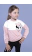 Toontoy Kız Çocuk Garnili Baskılı Sweatshirt Pudra
