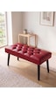 Modern Kapitoneli Kırmızı Deri Kumaş Bench Puf Oturma Bankı Ahşap Siyah Ayaklı Demonte 90x45