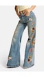 it's basic Kadın Kot Rengi 4s6-32 Flare Fit Beli Lastikli Özel Çiçek Desen Nakışlı Tasarım Denim Jean