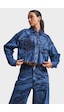 it's basic Kadın Mavi Renk Parlak Taş Detaylı Crop Fit Denim Ceket