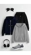 Uyguntarz Unisex Gri & Lacivert & Siyah Fermuar Kapüşonlu Sweatshirt 3 Lü Fırsat Paketi Çok Renkli