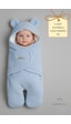 Babyden's 0-12 Ay Welsoft Peluş Bebek Dış Kundak Uyku Tulumu Ayıcık Kulaklı İçi %100 Pamuk Astarlı Battaniye Mavi