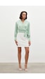 Sateen Yan Kuşaklı Saten Bluz - Mint-134493