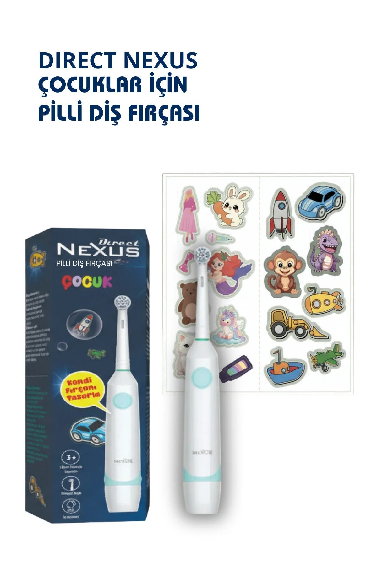 Çocuk Pilli Diş Fırçası Sticker Setli, Yumuşak Uçlu, Ipx7 Su Geçirmez