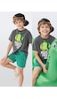 Denokids Erkek Çocuk Takım Dinozor Baskılı T-Shirt Havlu Şort İkili Takım Yazlık 4-8 Yaş
