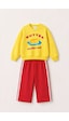 Monila Unisex Çocuk Baskılı Sarı Sweatshirt Ve Kırmızı Eşofman Alt Üst Takım