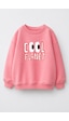 Monila Unisex Çocuk 3 İplik Kumaş Baskılı Pamuklu Sweatshirt Pembe
