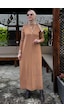 Rabia Şamlı Zebra Desen Triko Elbise Camel Normal