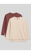 Tommylıfe Rahat Form O Yaka 2li Paket Bej-kahverengi Kadın Tunik Sweatshirt - 97305 Bej - Kahverengi