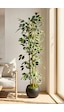 Yapay Alacalı Ficus Ağacı 3 Bambulu 110 Cm 27 33 Siyah Küre Saksılı Beyaz