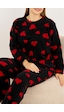Siyah İnci Büyük Beden Polar Kışlık Örme Pijama Takım 25222566 Siyah