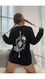 Unisex Pusula Sırt Baskılı Bisiklet Yaka Sweatshirt Siyah Unisex Pusula Sırt Baskılı Bisiklet Yaka Sweatshirt Siyah