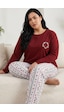 Siyah İnci Nakışlı Düğmeli Pamuklu Likralı Büyük Beden Battal Boy Örme Pijama Takım 26240948 Bordo