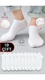 Kral Socks Kadın - Erkek 10 Çift Düz Desen Ekonomik Bilek Boy Patik Çorap Beyaz