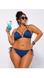 Büyük Beden Büzgülü Üçgen İpli Boyundan Bağlamalı Kadın Bikini Takım İndigo