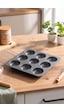 Porsima 30017 Silikon 9lu Muffin Kalıbı Köstebek Kek Kalıbı Antrasit 24,5cm
