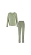 Kadın Yumuşak Dokulu Fitilli Süs Dikişli Soft Touch Pijama Takımı Kk70635 Yeşil