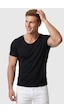 Deepsea Erkek Siyah Geniş Yaka Likralı Tişört Oval Yaka Slim Fit Eteği Oval Açık Yaka T-shirt 1801199 Siyah