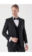 İmza Siyah Desenli Armürlü Çıkarılabilir Mono Yaka Yelekli 6 Drop Slim Fit Smokin Damatlık Takım 1001230202-Siyah