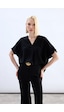 Sateen Geniş Kısa Kollu Bluz - Siyah-136758 Siyah