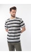 Madmext Siyah Bisiklet Yaka Çizgili Erkek T-shirt E7118 Siyah