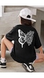 Uyguntarz Çocuk Flower Butterfly Baskılı Pamuklu Tshirt Siyah