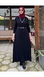 Rabia Şamlı Biricik Kemerli Triko Elbise Siyah Normal