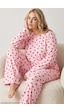 Siyah İnci Baskılı Büyük Beden Battal Boy Örme Pijama Takım 8089 Kırmızı Kalp