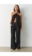 Madmext Siyah Yüksek Bel Keten Wide Leg Pantolon Mg2718