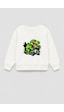 Monila Erkek Çocuk 3 İplik Kumaş Dinozor Baskılı Pamuklu Sweatshirt Ekru