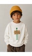 Monila Erkek Çocuk 3 İplik Kumaş Uzaylı Baskılı Pamuklu Sweatshirt Ekru