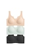 Cottonill Seamless Bra - Virela Lazer Kesim Önden Düğmeli Büyük Beden Kadın Sütyen 3'lü Paket Çok Renkli