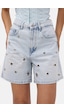 it's basic Kadın Kot Rengi 4s6-3 Relax Mom Kuş Gözü Detaylı Tasarım Denim Şort