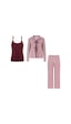 3'lü Çizgili Pamuklu Pijama Takımı Kk30134 Bordo - Pembe 3'lü Çizgili Pamuklu Pijama Takımı Kk30134 Bordo - Pembe