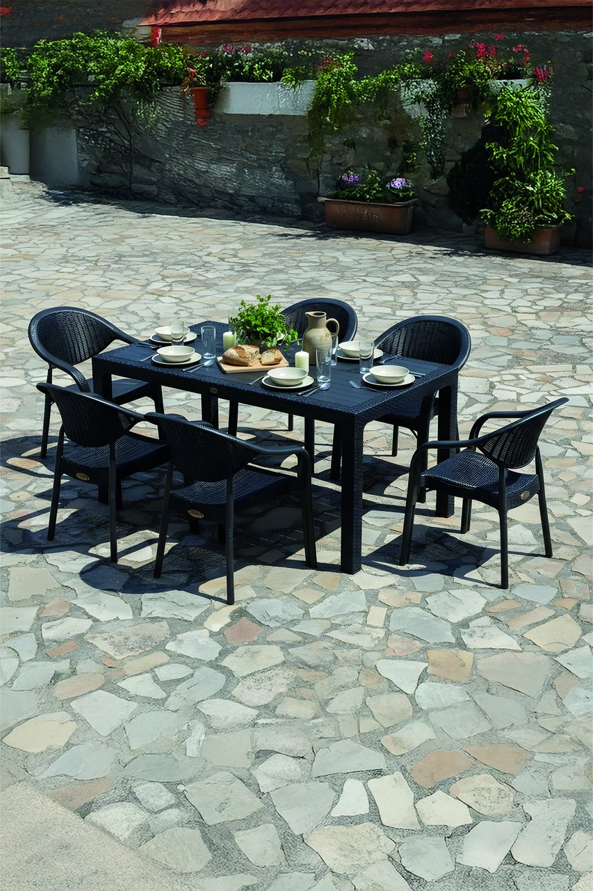 Bamboo 6 Kişilik Rattan Masa Sandalye Takımı Siyah Siyah