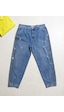 Büyük Beden Mom Kesim Yan Şerit Detaylı Denim Kadın Pantolon Mavi
