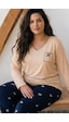 Siyah İnci Ten Rengi Desenli Nakışlı Büyük Beden Battal Boy Viskon Örme Pijama Takım 26224829