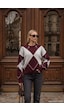 Kadın Bordo Gri W6-35 Oversize Baklava Desenli Aksesuar Detaylı Tasarım Triko Kazak