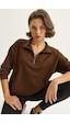 Shade Kadın Dik Yaka Yarım Fermuarlı Cep Detaylı Oversize Modal Sweatshirt 60601053 - Acı Kahve Çok Renkli