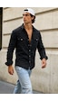 Erkek Slim Fit Siyah Kot Gömlek Çıtçıt Düğmeli Uzun Kollu Denim Gömlek